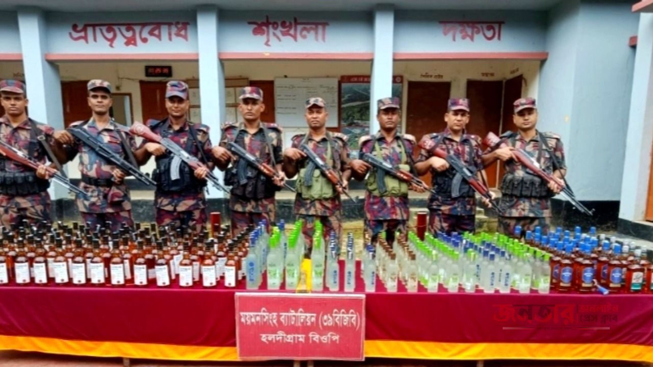 ঝিনাইগাতী সীমান্তে ২৭৩ বোতল ভারতীয় মদ উদ্ধার করল বিজিবি  
