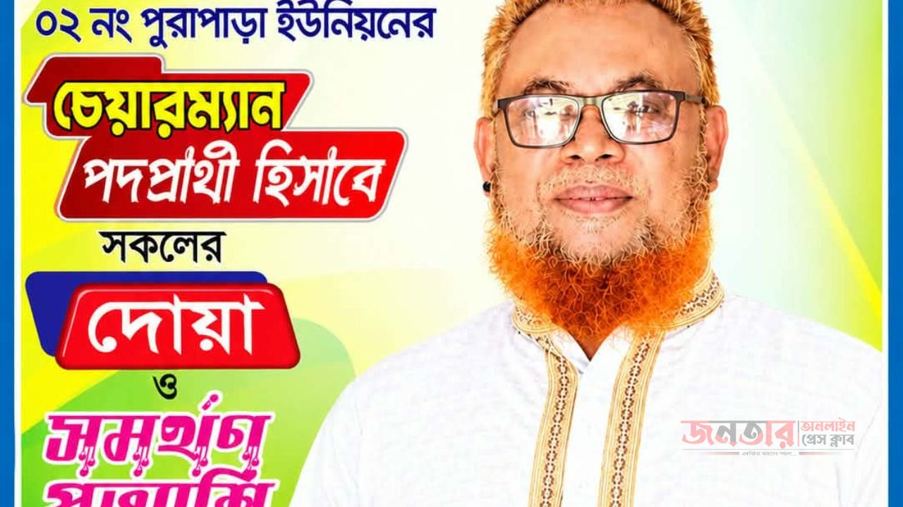 পুরাপাড়া ইউনিয়ন পরিষদ নির্বাচনে চেয়ারম্যান প্রার্থী নুরুল ইসলাম মাতুব্বর। 
