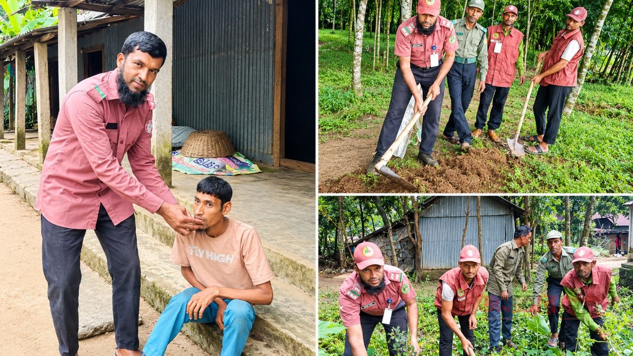ক্ষুধার্ত মানুষ, ডেঙ্গু প্রতিরোধ এবং রাস্তা সংস্কারের কাজে সুনামগঞ্জ জেলা বিশ্বম্ভরপুর উপজেলা সলুকাবাদ ইউনিয়নের আনসার ভিডিপি সদস্যরা