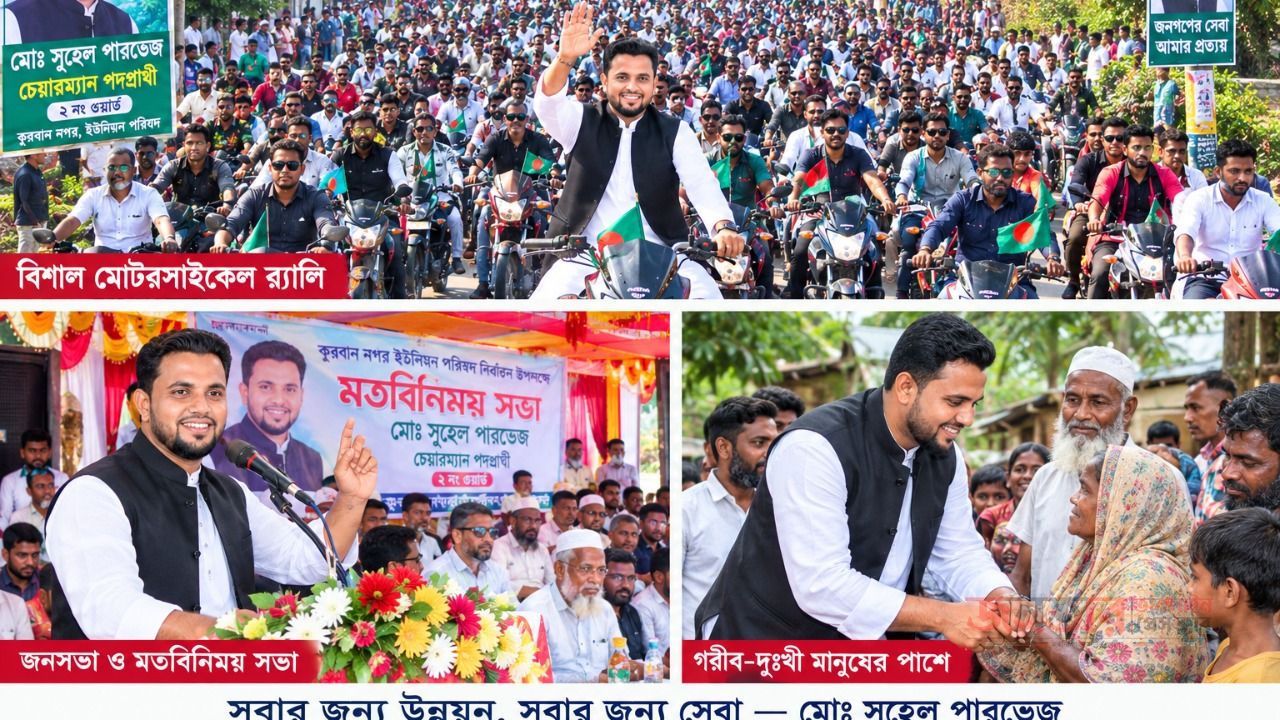 প্রায় অর্ধ হাজার মোটরসাইকেলের র&zwj;্যালি কুরবাননগরে চেয়ারম্যান পদপ্রার্থী মোঃ সুহেল পারভেজকে ঘিরে ব্যাপক আলোচনা