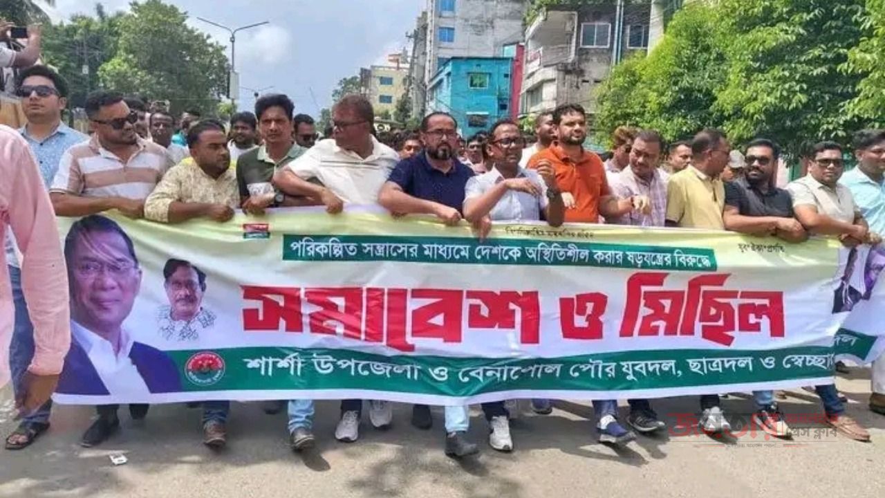 আওয়ামী লীগের বিরুদ্ধে বেনাপোলে বিএনপির তিন অঙ্গসংগঠনের বিক্ষোভ